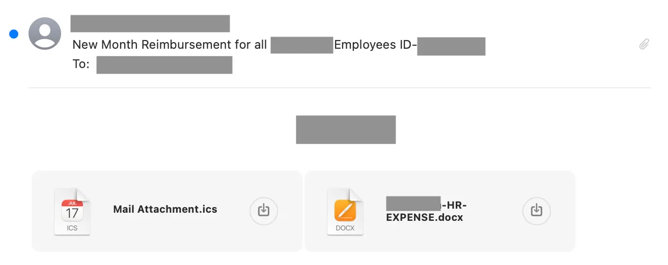 Phishing-E-Mail mit .ics und .docx Anhängen